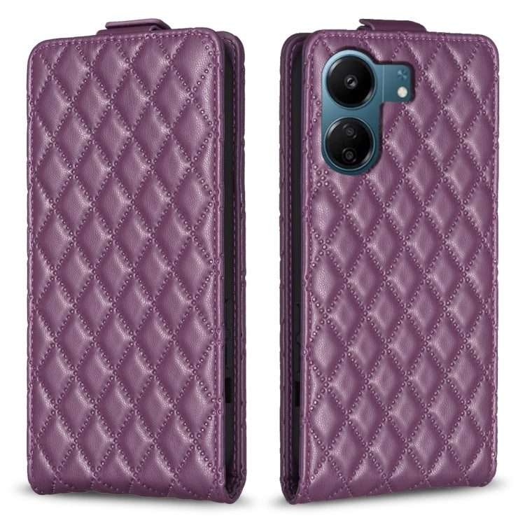 For Xiaomi Redmi 13C Diamond Lattice Vertical Flip Leather Phone Case(Dark Purple) by buy2fix