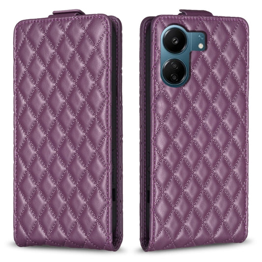 For Xiaomi Redmi 13C Diamond Lattice Vertical Flip Leather Phone Case(Dark Purple) by buy2fix