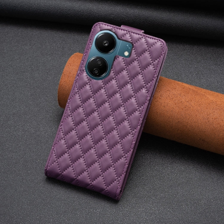 For Xiaomi Redmi 13C Diamond Lattice Vertical Flip Leather Phone Case(Dark Purple) by buy2fix