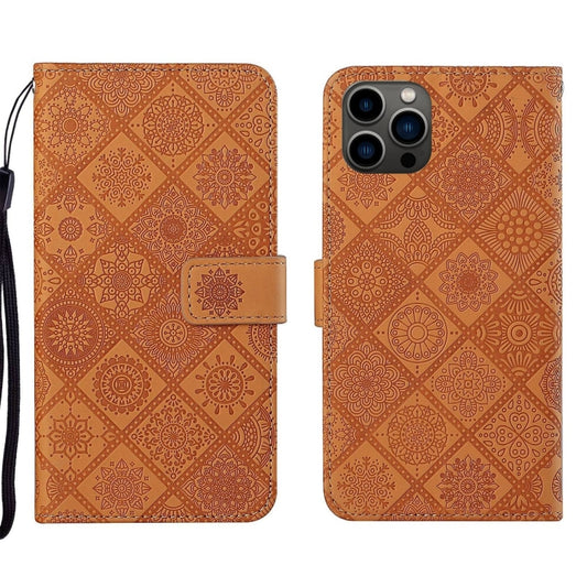 For iPhone 16 Pro Max Ethnic Style Embossed Pattern Leather Phone Case(Brown) by buy2fix