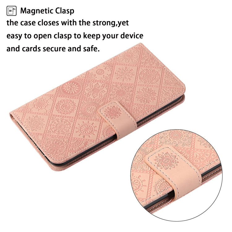 For iPhone 16 Pro Max Ethnic Style Embossed Pattern Leather Phone Case(Pink) by buy2fix