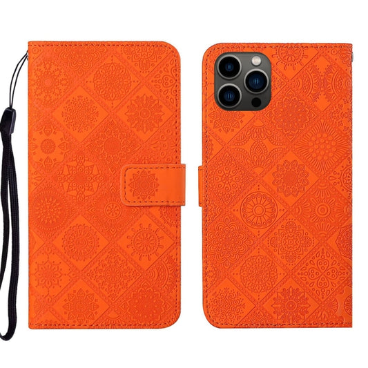 For iPhone 16 Pro Max Ethnic Style Embossed Pattern Leather Phone Case(Orange) by buy2fix
