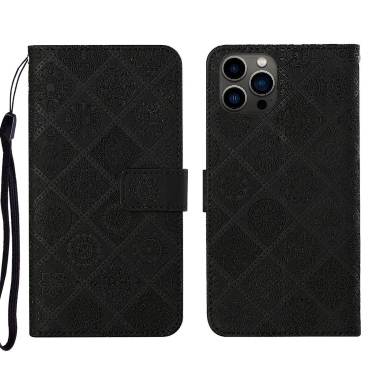 For iPhone 16 Pro Max Ethnic Style Embossed Pattern Leather Phone Case(Black) by buy2fix