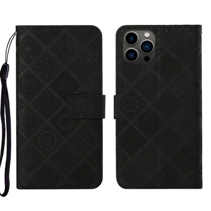 For iPhone 16 Pro Max Ethnic Style Embossed Pattern Leather Phone Case(Black) by buy2fix