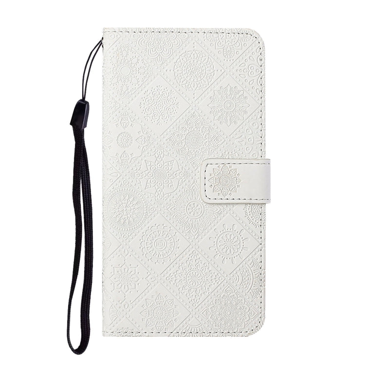 For iPhone 16 Pro Max Ethnic Style Embossed Pattern Leather Phone Case(White) by buy2fix