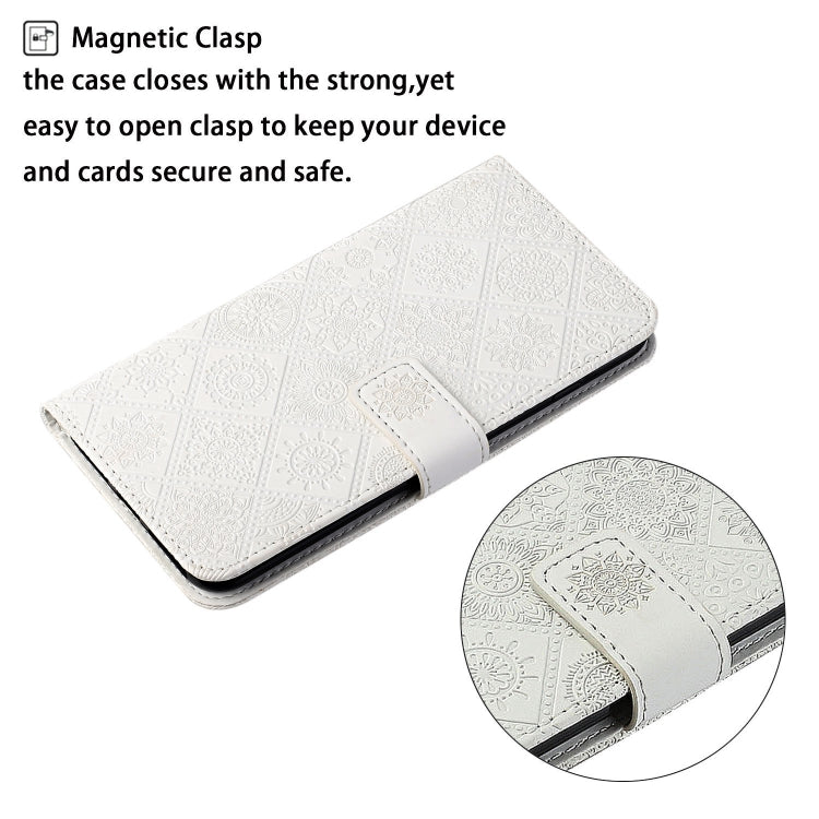 For iPhone 16 Pro Max Ethnic Style Embossed Pattern Leather Phone Case(White) by buy2fix