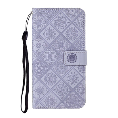 For iPhone 16 Pro Max Ethnic Style Embossed Pattern Leather Phone Case(Purple) by buy2fix