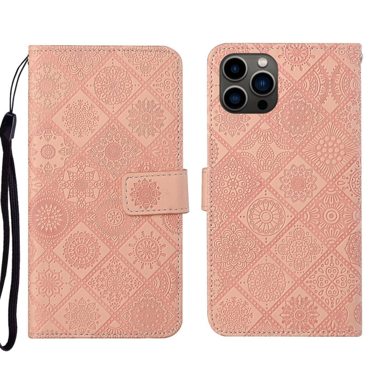 For iPhone 16 Pro Ethnic Style Embossed Pattern Leather Phone Case(Pink) by buy2fix