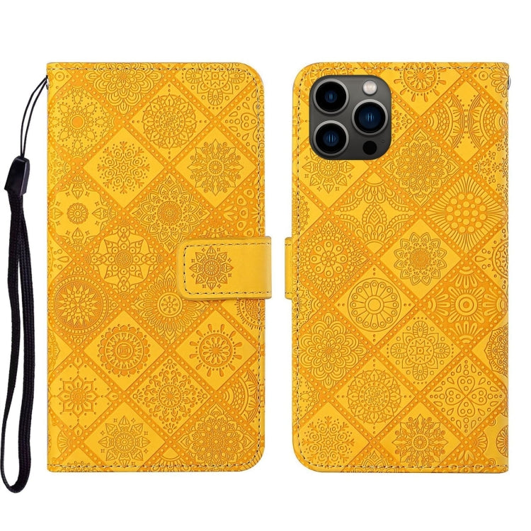 For iPhone 16 Pro Ethnic Style Embossed Pattern Leather Phone Case(Yellow) by buy2fix