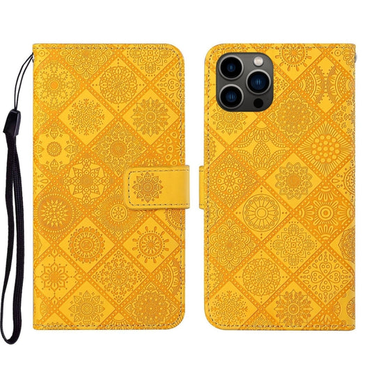 For iPhone 16 Pro Ethnic Style Embossed Pattern Leather Phone Case(Yellow) by buy2fix