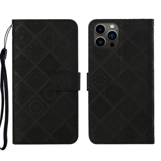 For iPhone 16 Pro Ethnic Style Embossed Pattern Leather Phone Case(Black) by buy2fix