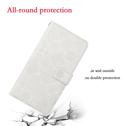 For iPhone 16 Pro Ethnic Style Embossed Pattern Leather Phone Case(White) by buy2fix