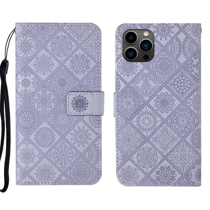For iPhone 16 Pro Ethnic Style Embossed Pattern Leather Phone Case(Purple) by buy2fix