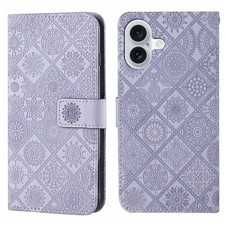 For iPhone 16 Plus Ethnic Style Embossed Pattern Leather Phone Case(Purple) - iPhone 16 Plus Cases by buy2fix | Online Shopping UK | buy2fix