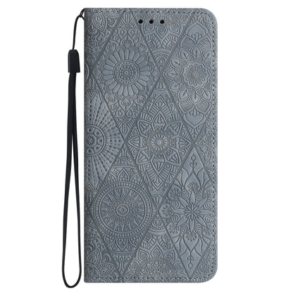 For iPhone 16 Pro Ethnic Embossed Adsorption Leather Phone Case(Grey) by buy2fix
