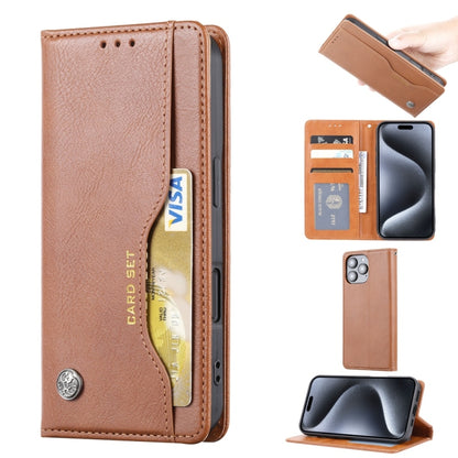 For iPhone 16 Pro Max Knead Skin Texture Flip Leather Phone Case(Brown) by buy2fix