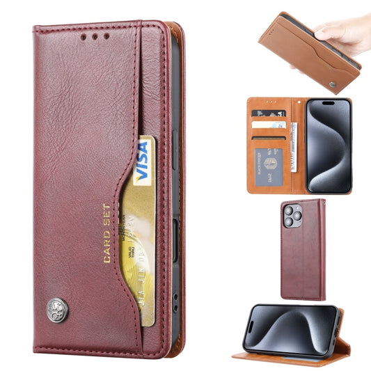 For iPhone 16 Pro Knead Skin Texture Flip Leather Phone Case(Wine Red) by buy2fix