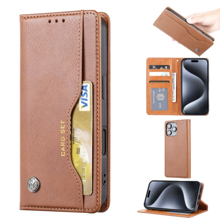 For iPhone 16 Pro Knead Skin Texture Flip Leather Phone Case(Brown) by buy2fix