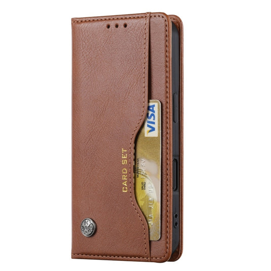 For iPhone 16 Plus Knead Skin Texture Flip Leather Phone Case(Brown) - iPhone 16 Plus Cases by buy2fix | Online Shopping UK | buy2fix