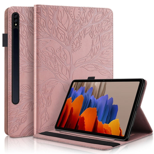 For Samsung Galaxy Tab S9+ / S9 FE+ Life Tree Series Horizontal Flip Leather Tablet Case(Rose Gold)