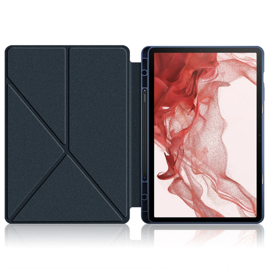 For Samsung Galaxy Tab S9 Cloth Texture Multi-folding Horizontal Flip Leather Tablet Case(Dark Blue) by buy2fix