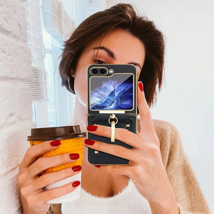 For Samsung Galaxy Z Flip5 Colorful PU Phone Case with Ring Holder(Black) - Galaxy Z Flip5 Cases by buy2fix | Online Shopping UK | buy2fix
