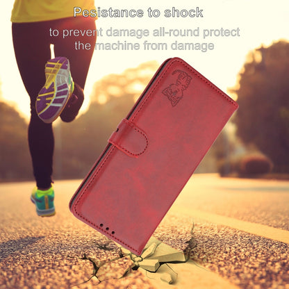 For iPhone 16 Pro Max Embossed Happy Cat Pattern Flip Leather Phone Case(Red) by buy2fix