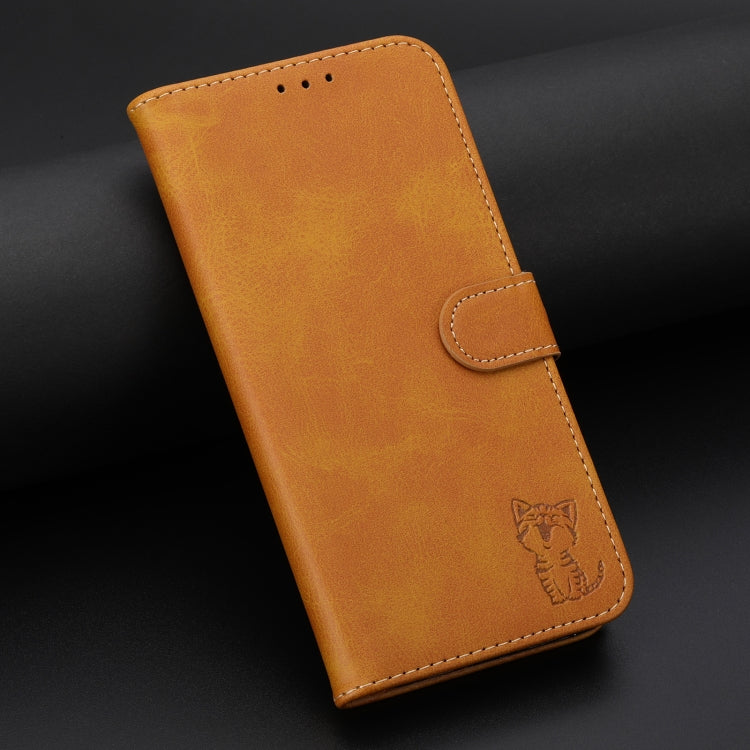 For iPhone 16 Pro Embossed Happy Cat Pattern Flip Leather Phone Case(Yellow) by buy2fix