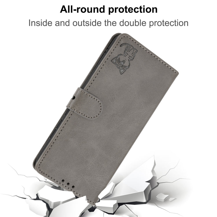 For iPhone 16 Pro Embossed Happy Cat Pattern Flip Leather Phone Case(Grey) by buy2fix
