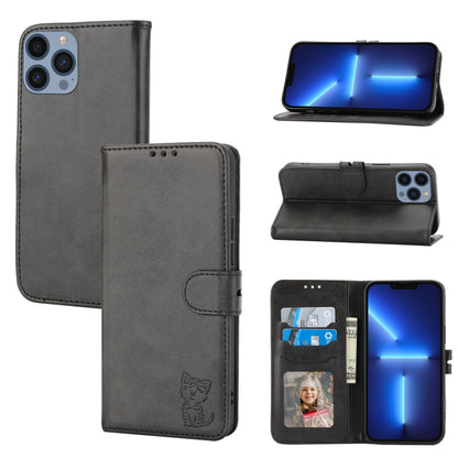 For iPhone 16 Pro Embossed Happy Cat Pattern Flip Leather Phone Case(Black) by buy2fix