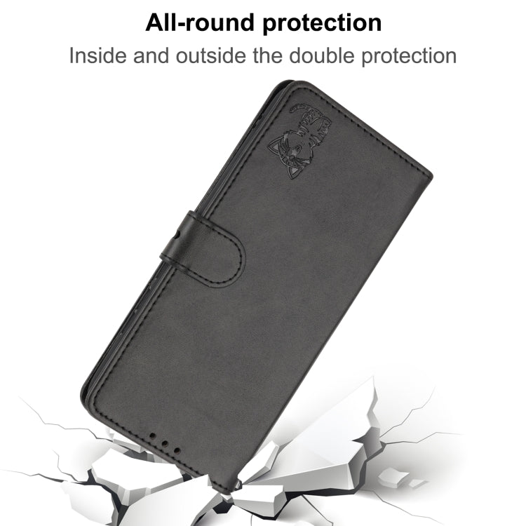 For iPhone 16 Pro Embossed Happy Cat Pattern Flip Leather Phone Case(Black) by buy2fix