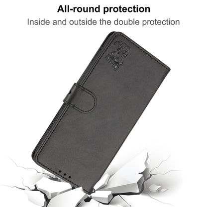 For iPhone 16 Pro Embossed Happy Cat Pattern Flip Leather Phone Case(Black) by buy2fix