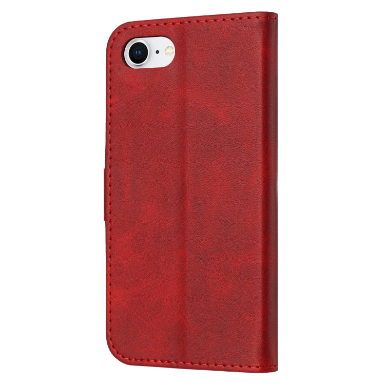 For iPhone 16e Embossed Happy Cat Pattern Flip Leather Phone Case(Red) by buy2fix