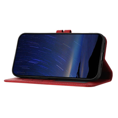 For iPhone 16e Embossed Happy Cat Pattern Flip Leather Phone Case(Red) by buy2fix