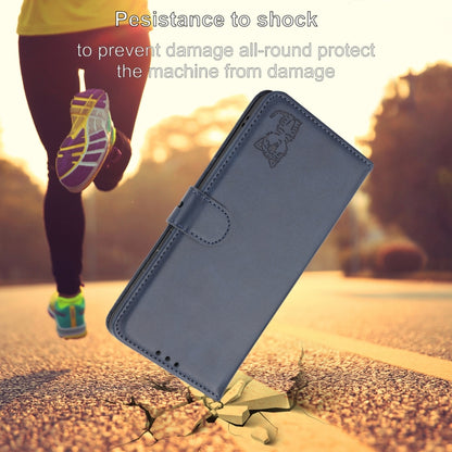 For iPhone 16e Embossed Happy Cat Pattern Flip Leather Phone Case(Blue) by buy2fix