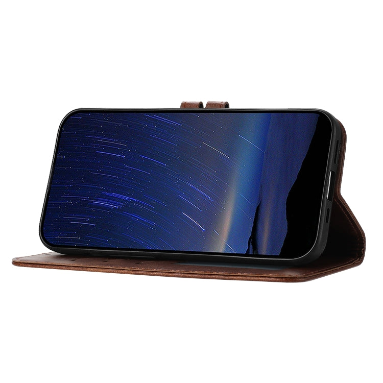 For iPhone 16e Embossed Happy Cat Pattern Flip Leather Phone Case(Brown) by buy2fix