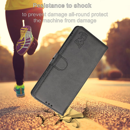 For iPhone 16e Embossed Happy Cat Pattern Flip Leather Phone Case(Black) by buy2fix