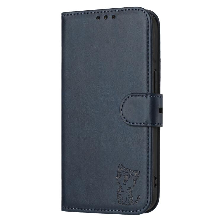 For iPhone Air Embossed Happy Cat Pattern Flip Leather Phone Case(Blue) - iPhone Air Cases by buy2fix | Online Shopping UK | buy2fix