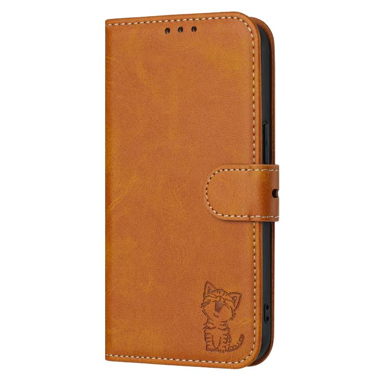 For iPhone Air Embossed Happy Cat Pattern Flip Leather Phone Case(Yellow) - iPhone Air Cases by buy2fix | Online Shopping UK | buy2fix