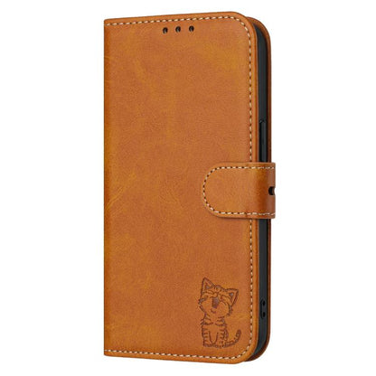 For iPhone Air Embossed Happy Cat Pattern Flip Leather Phone Case(Yellow) - iPhone Air Cases by buy2fix | Online Shopping UK | buy2fix