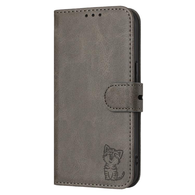For iPhone Air Embossed Happy Cat Pattern Flip Leather Phone Case(Grey) - iPhone Air Cases by buy2fix | Online Shopping UK | buy2fix