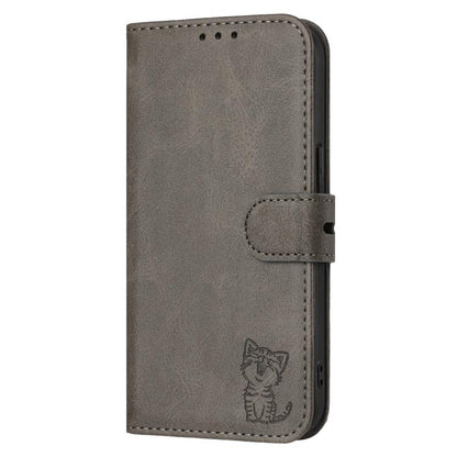 For iPhone Air Embossed Happy Cat Pattern Flip Leather Phone Case(Grey) - iPhone Air Cases by buy2fix | Online Shopping UK | buy2fix