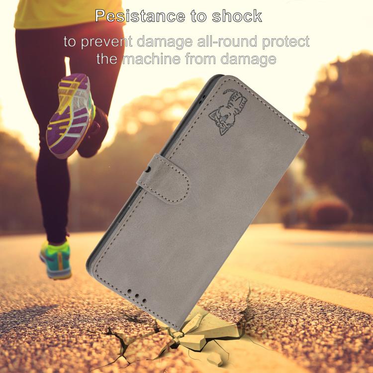 For iPhone Air Embossed Happy Cat Pattern Flip Leather Phone Case(Grey) - iPhone Air Cases by buy2fix | Online Shopping UK | buy2fix