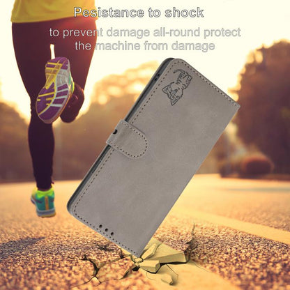 For iPhone Air Embossed Happy Cat Pattern Flip Leather Phone Case(Grey) - iPhone Air Cases by buy2fix | Online Shopping UK | buy2fix