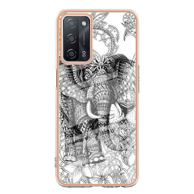 For OPPO A55 5G / A53s 5G / A54 4G Electroplating Marble Dual-side IMD Phone Case(Totem Elephant) by buy2fix