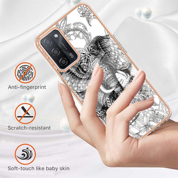 For OPPO A55 5G / A53s 5G / A54 4G Electroplating Marble Dual-side IMD Phone Case(Totem Elephant) by buy2fix