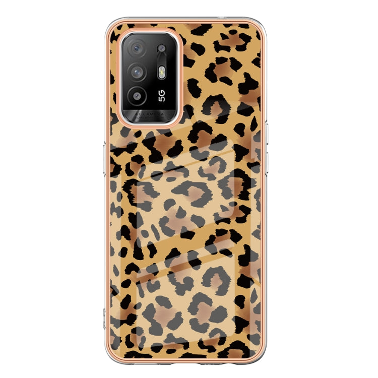 For OPPO A94 5G / A95 5G Electroplating Marble Dual-side IMD Phone Case(Leopard Print) by buy2fix