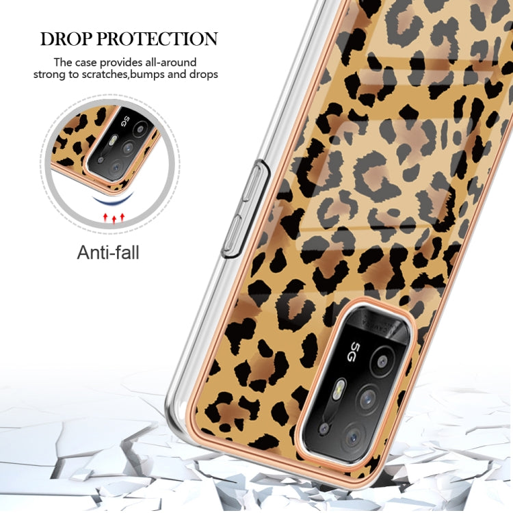 For OPPO A94 5G / A95 5G Electroplating Marble Dual-side IMD Phone Case(Leopard Print) by buy2fix