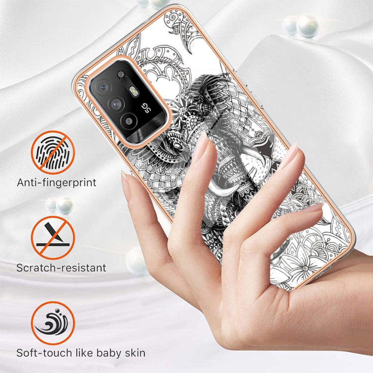 For OPPO A94 5G / A95 5G Electroplating Marble Dual-side IMD Phone Case(Totem Elephant) by buy2fix
