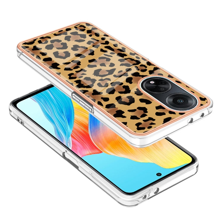 For OPPO A98 Electroplating Marble Dual-side IMD Phone Case(Leopard Print) by buy2fix